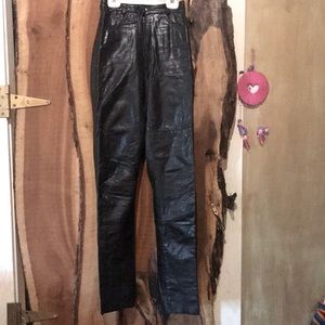VINTAGE Original High Waisted Leather Pants 80s XS